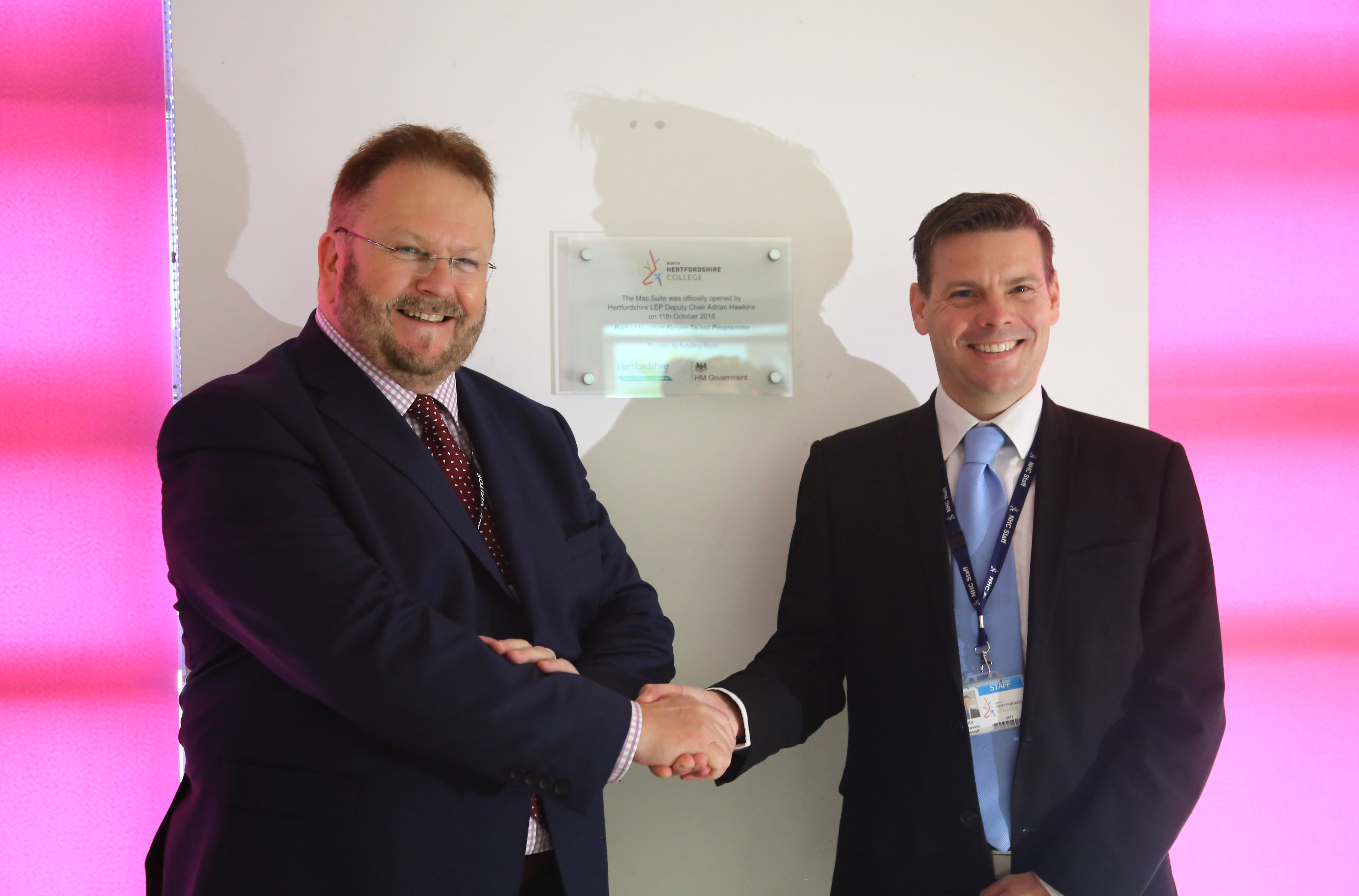 Hertfordshire LEP Skills & Employment Board Chair Adrian Hawkins OBE with North Herts College Principal Kit Davies