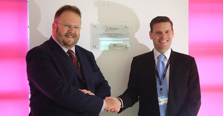 Hertfordshire LEP Skills & Employment Board Chair Adrian Hawkins OBE with North Herts College Principal Kit Davies