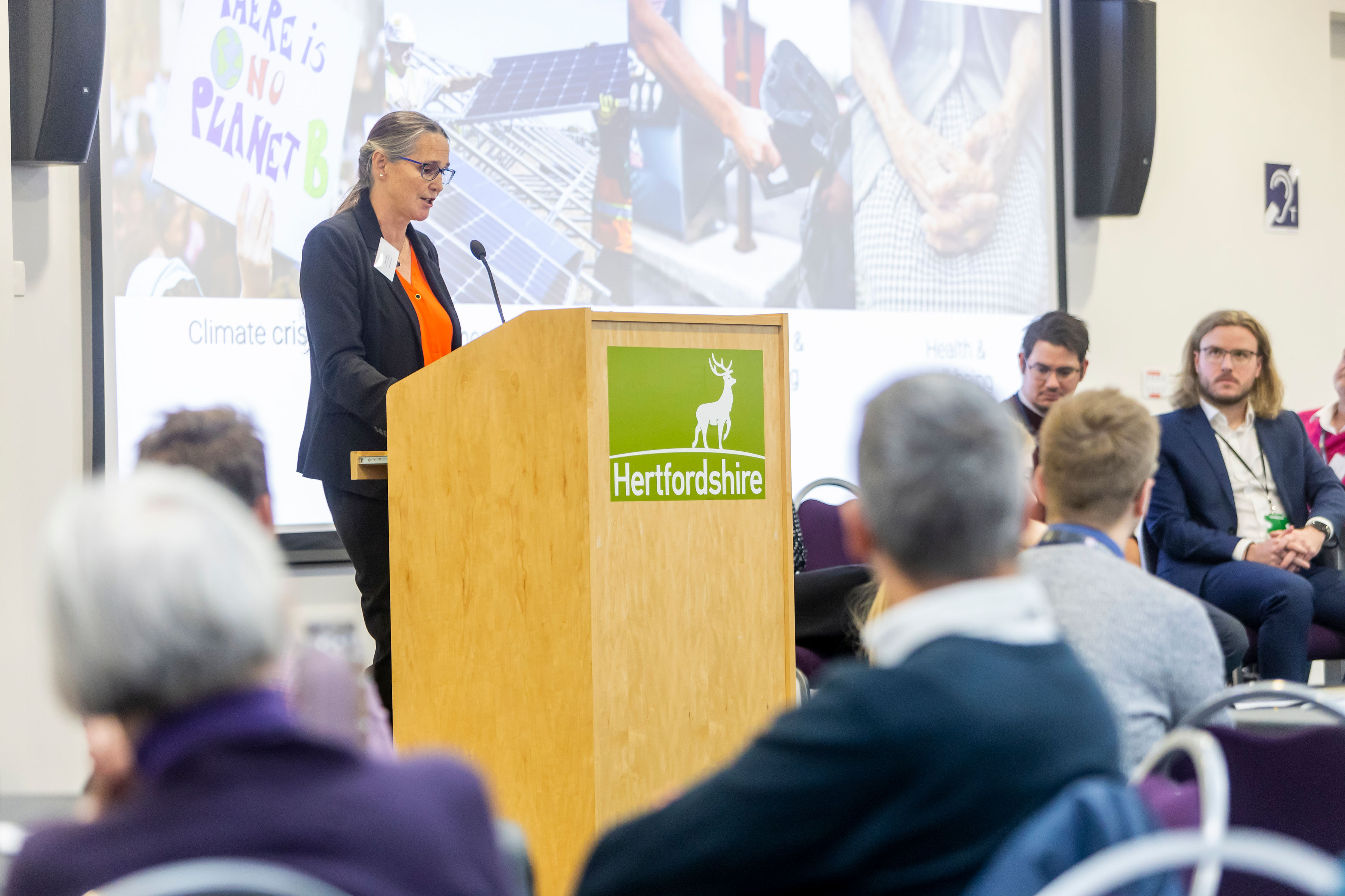 Hertfordshire LEP's Clean Growth Manager Helen Pollock speaks at the event