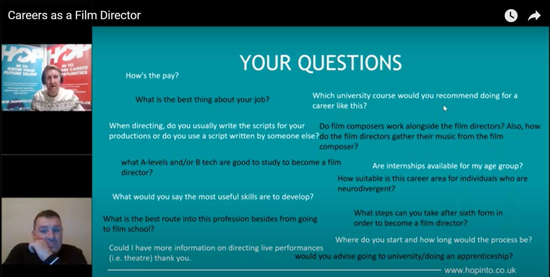 Student questions are answered by industry representatives during the live webinars