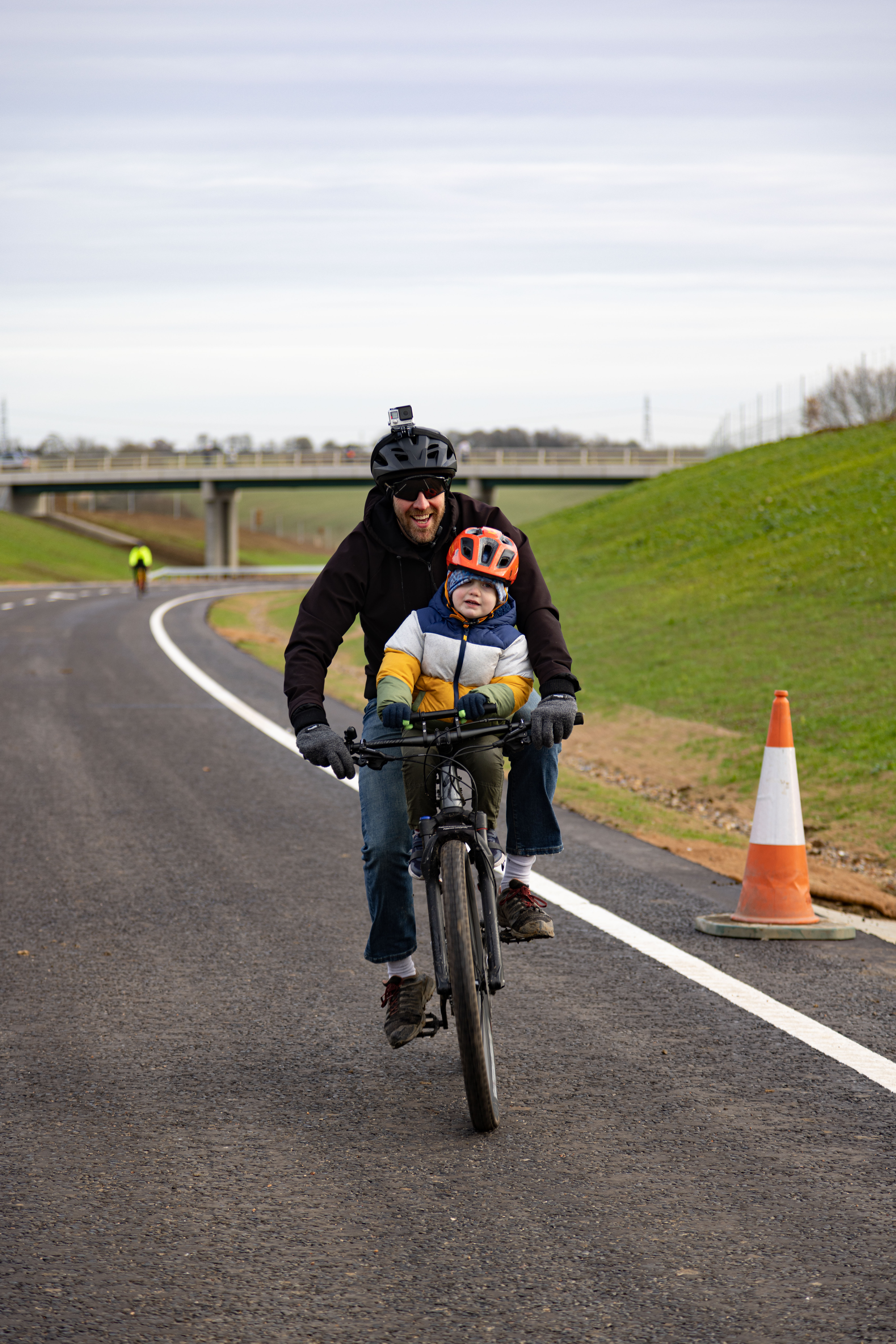 Cyclists enjoying the vehicle-free road