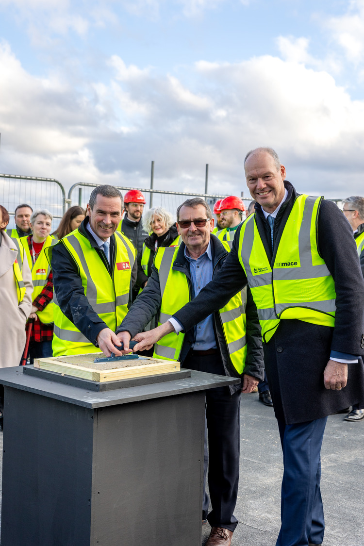 Representatives from Gilbert Ash, Stevenage Borough Council and Mace at the topping out ceremony