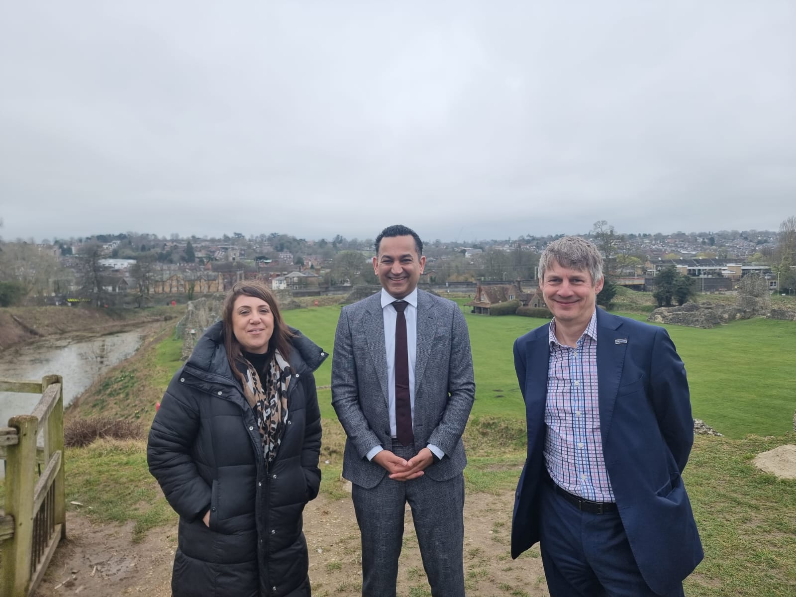 Sue Lea, Gagan Mohindra MP and Neil Rutledge at Berkhamsted Castle