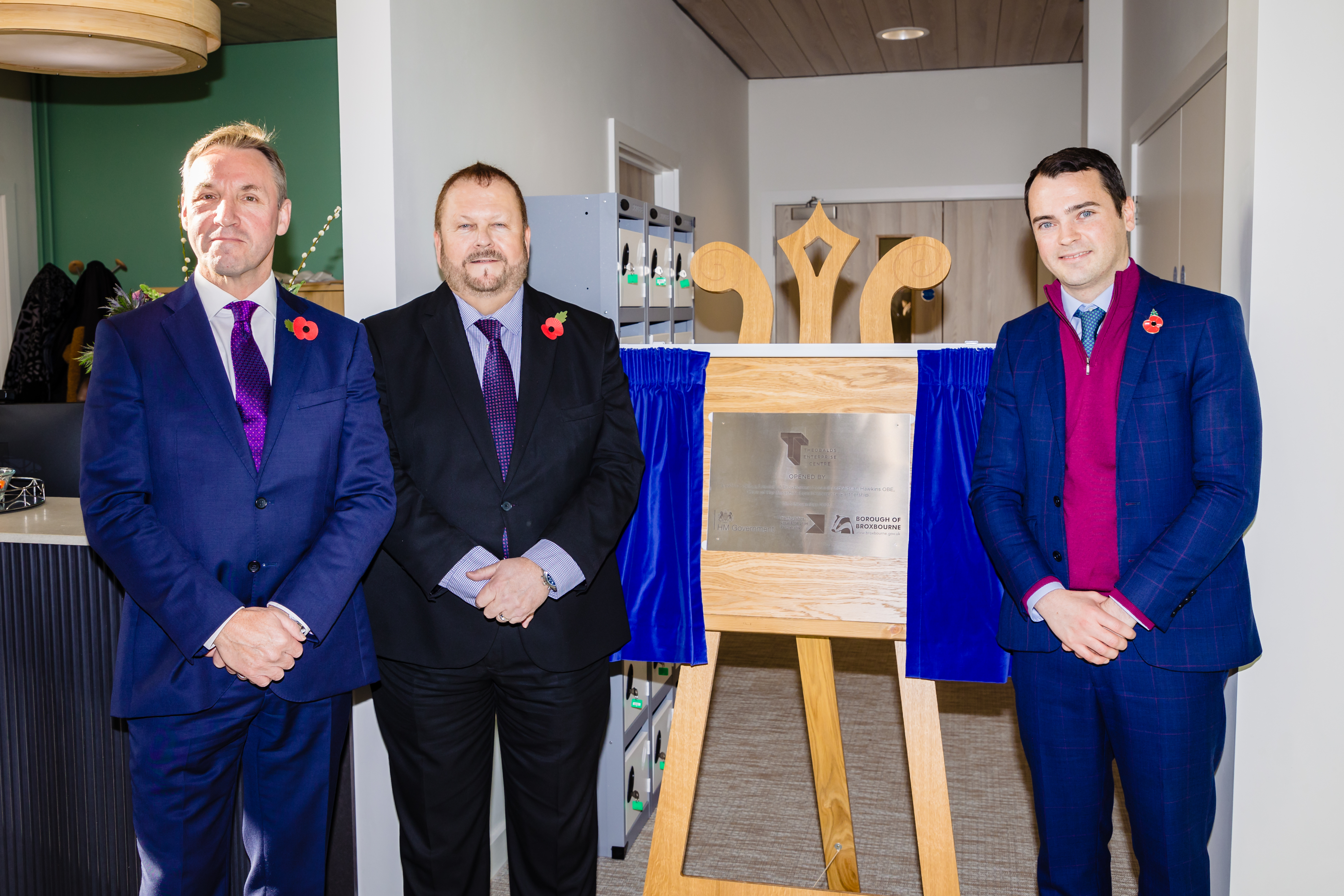 Tim Smith, Adrian Hawkins OBE and Cllr Lewis Cocking at the opening of Theobalds Enterprise Centre