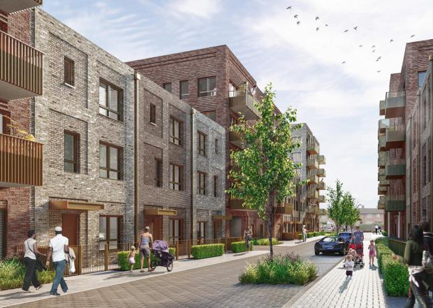 CGI of Phase 3 - landscaping between buildings