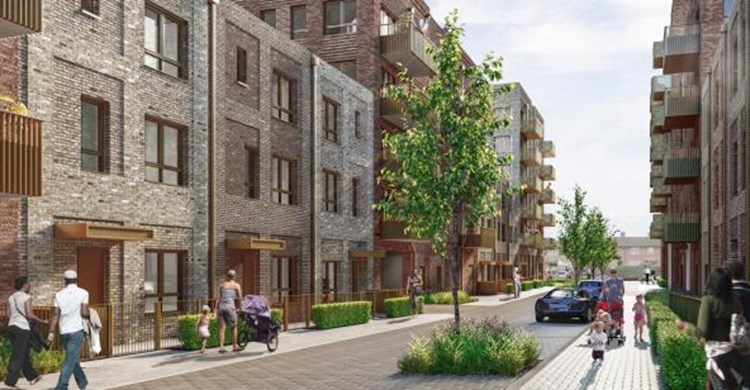 CGI of Phase 3 - landscaping between buildings