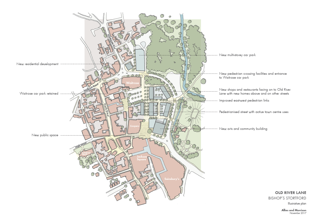 Site map of planned regeneration work at Old River Lane, Bishop's Stortford